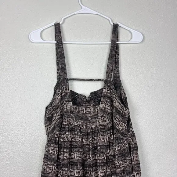 Free People Brown Black Printed Sleeveless Midi Dress Boho Open Back L - Picture 6 of 9